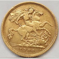 AUSTRALIA 1908 . HALF 1/2 SOVEREIGN . SYDNEY . GOLD